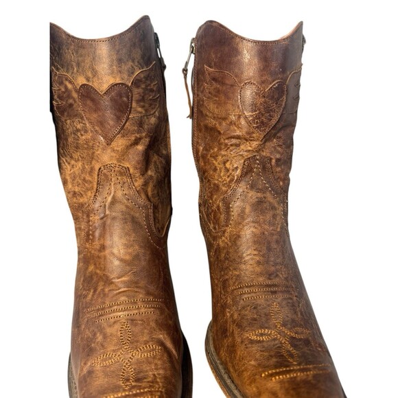 Junk Gypsy by Lane "Spirit Animal" Brown Leather Western Boots 8.5 Fringe Bootie - Picture 14 of 16